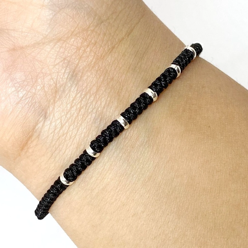 PULSERA ANDREA COGGIOLA JOYAS 7 ARANDELAS PLATA FINA 925 CORDÓN NEGRO - 2