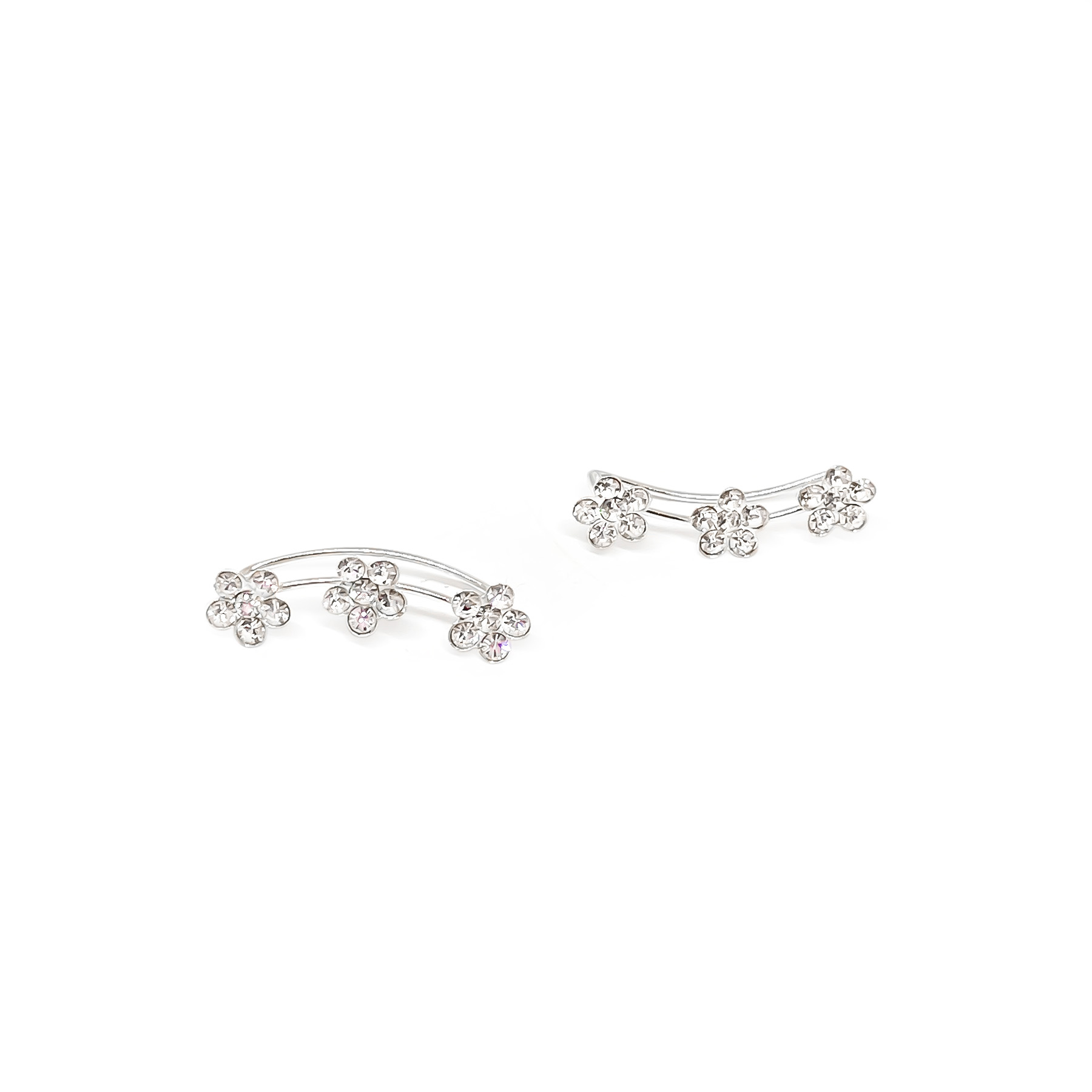 AROS ANDREA COGGIOLA JOYAS TREPADORES 3 FLORES CRISTAL PLATA FINA 925 - 1