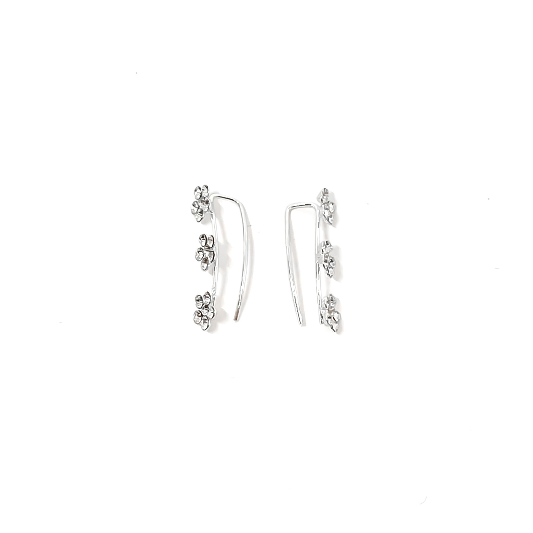 AROS ANDREA COGGIOLA JOYAS TREPADORES 3 FLORES CRISTAL PLATA FINA 925 - 2