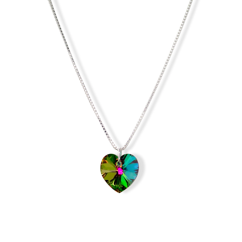 COLLAR ANDREA COGGIOLA JOYAS PLATA FINA 925 CORAZÓN CRISTAL VITRAIL 45CM - 1