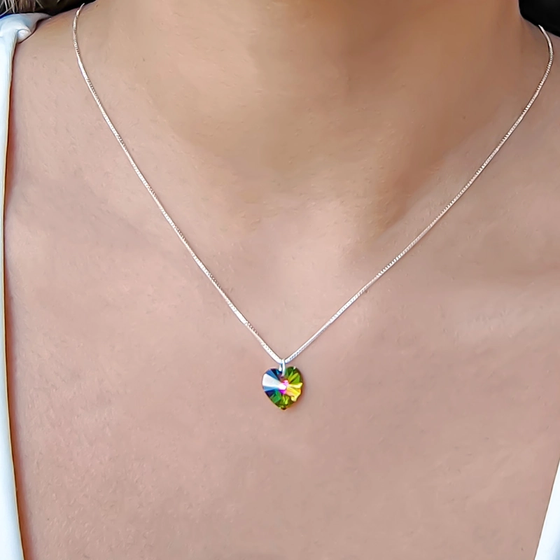 COLLAR ANDREA COGGIOLA JOYAS PLATA FINA 925 CORAZÓN CRISTAL VITRAIL 45CM - 2
