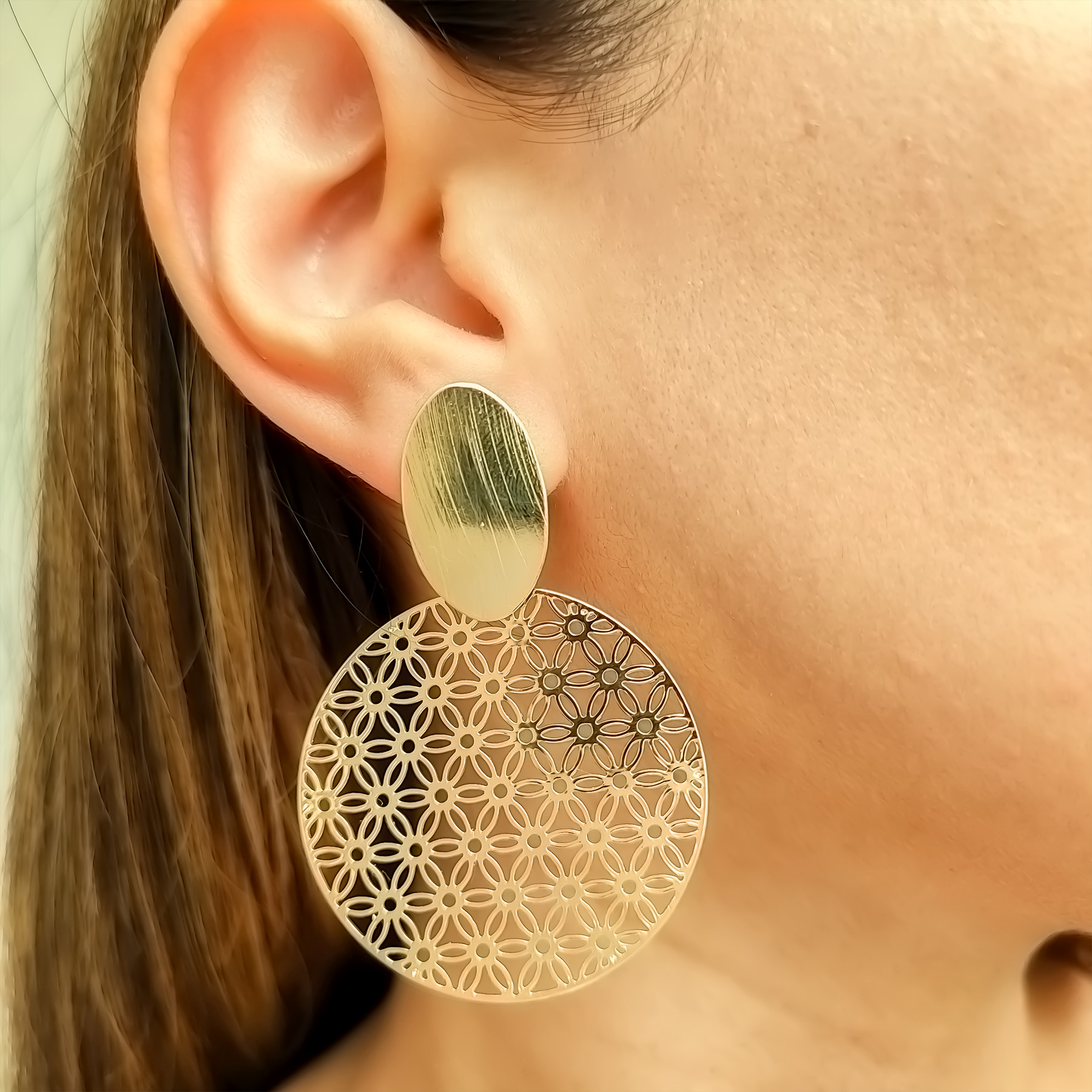 AROS ANDREA COGGIOLA JOYAS FLOR DE VIDA MANDALA ENCHAPADO ORO 18K - 3