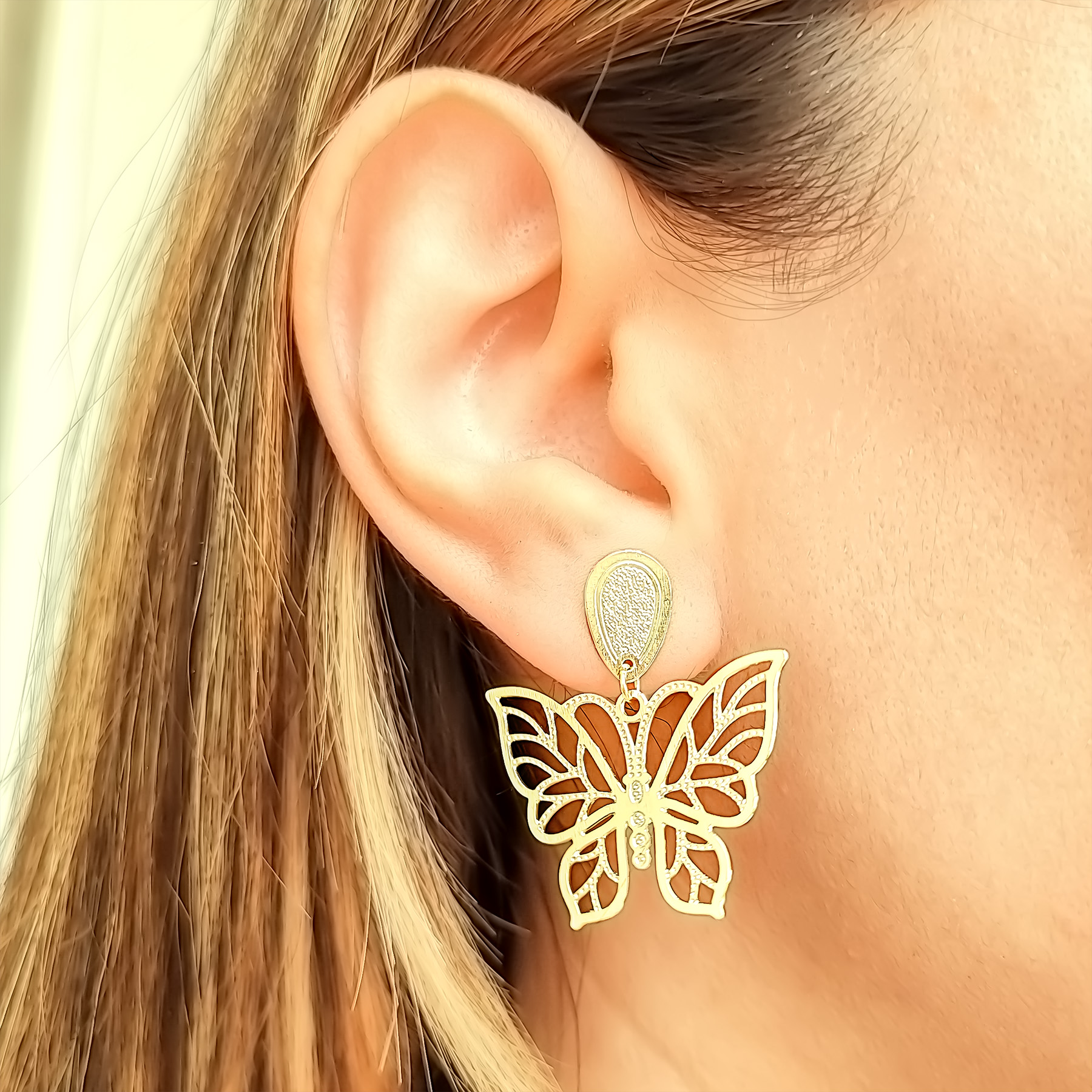 AROS MARIPOSA ENCHAPADO ORO 18K - 2