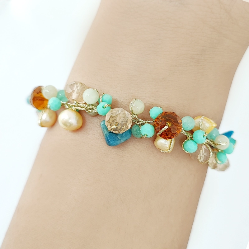 PULSERA ANDREA COGGIOLA JOYAS CRISTALES PIEDRA PERLA DE RÍO HILO SEDA - 2