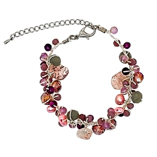PULSERA ANDREA COGGIOLA JOYAS MIX PIEDRA CRISTAL PERLA DE RÍO HILO SEDA PLATEADO - 1