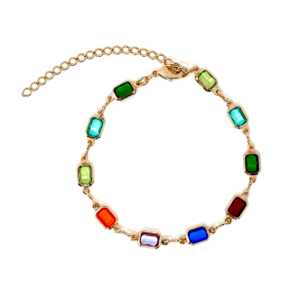PULSERA ANDREA COGGIOLA JOYAS RECTÁNGULO CRISTALES COLORES ENCHAPADO ORO 18K - 1