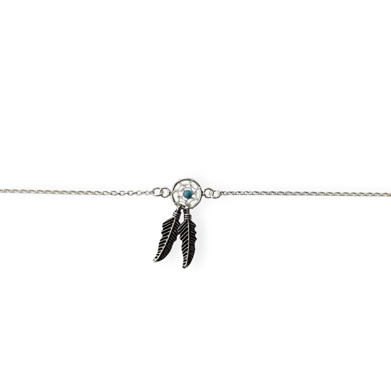 TOBILLERA ANDREA COGGIOLA JOYAS ATRAPASUEÑO TURQUESA PLATA FINA 925 - 2