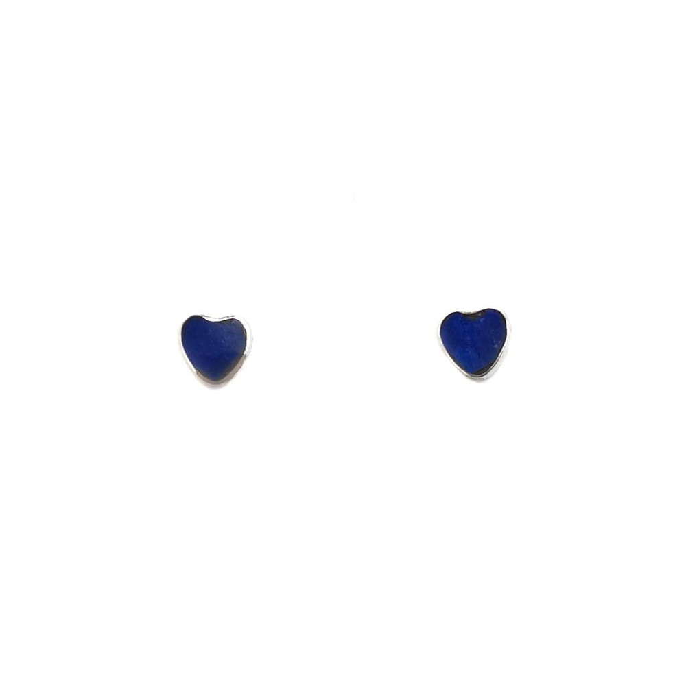 AROS MINI CORAZON LAPISLAZULI PLATA FINA 925 - 1