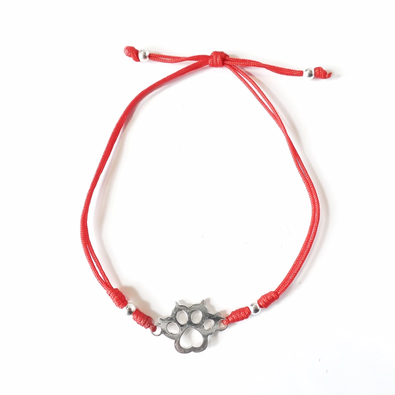 PULSERA ANDREA COGGIOLA JOYAS CORDÓN ROJA HUELLA GATO PLATA FINA 925 - 1