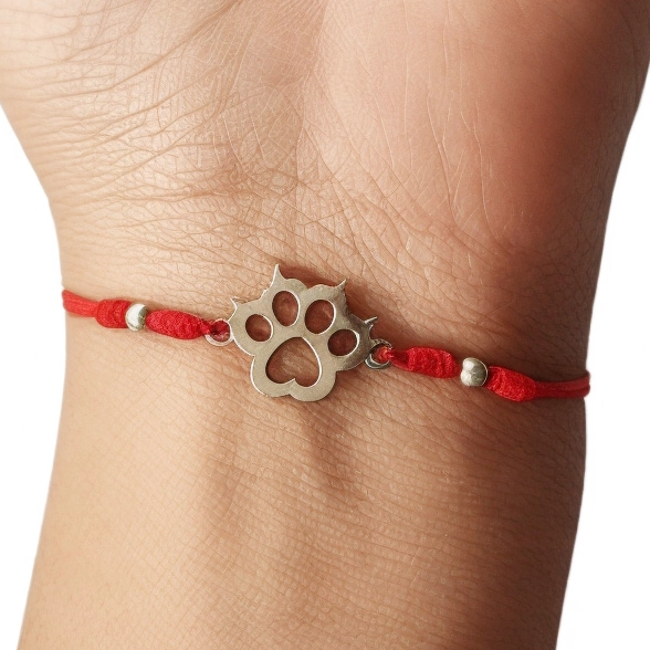 PULSERA ANDREA COGGIOLA JOYAS CORDÓN ROJA HUELLA GATO PLATA FINA 925 - 2