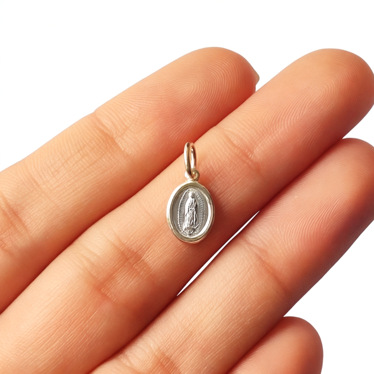 COLGANTE MEDALLA MINI VIRGEN DE GUADALUPE 7MM PLATA FINA 925 - 3