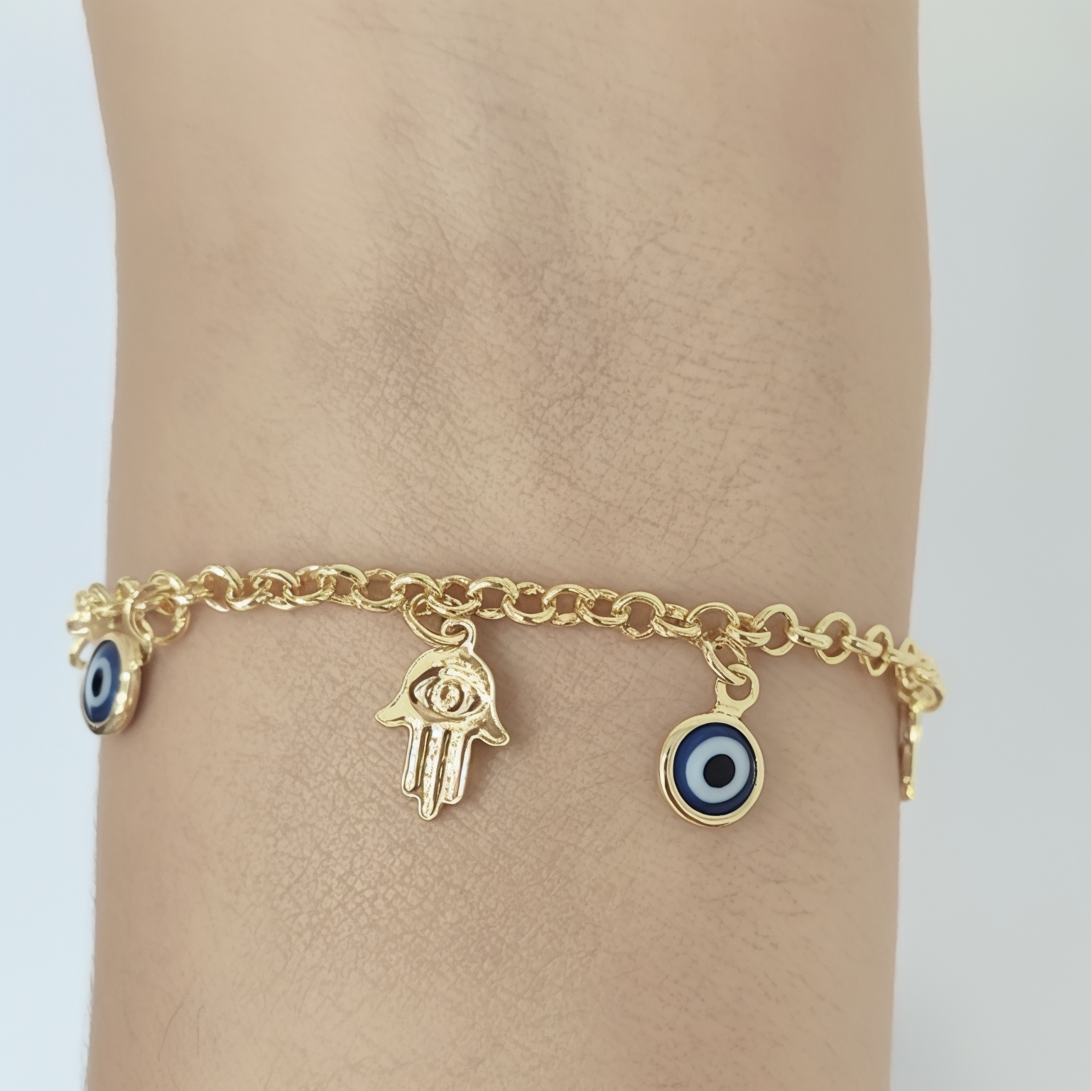 PULSERA ANDREA COGGIOLA JOYAS OJO TURCO MANO FÁTIMA ENCHAPADA ORO 18K - 3