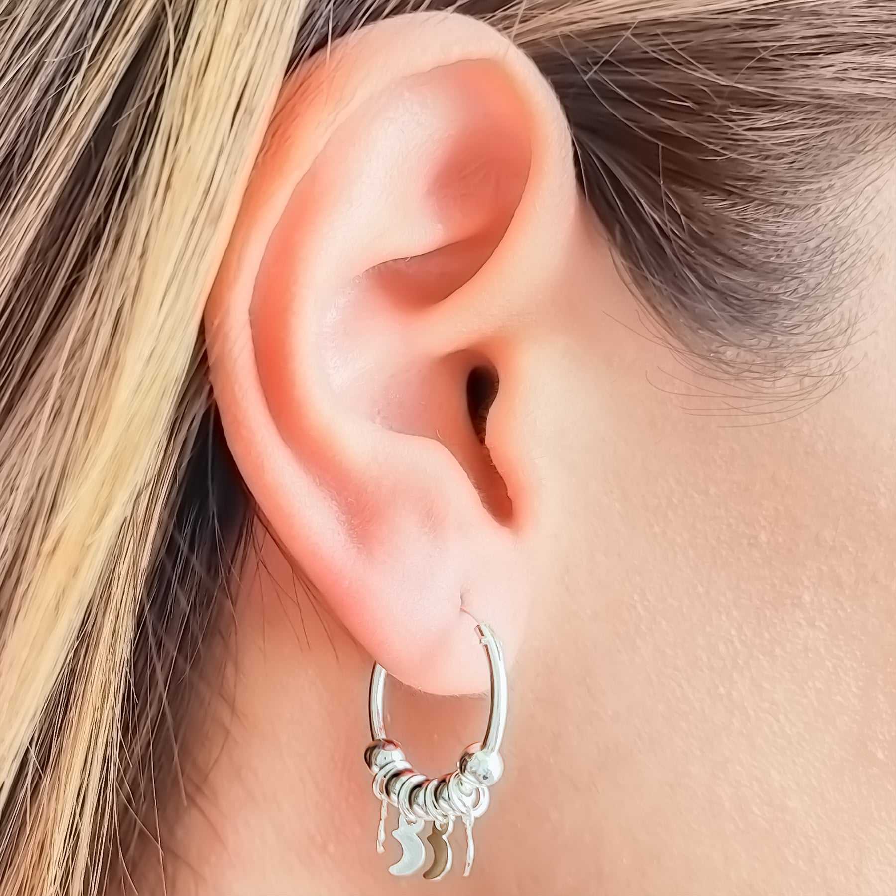 AROS ANDREA COGGIOLA JOYAS ARGOLLAS 4 LUNAS COLGANTES PLATA FINA 925 - 3