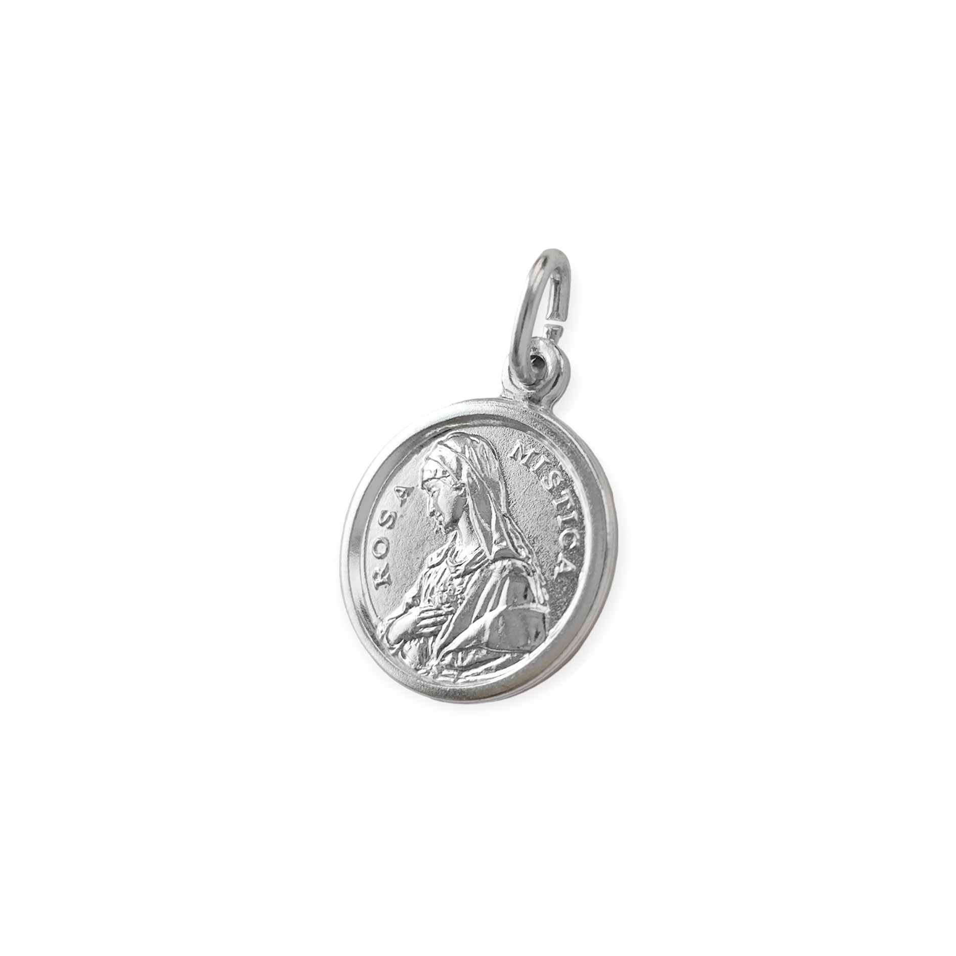 COLGANTE MEDALLA VIRGEN ROSA MISTICA 16MM PLATA FINA 925 - 1