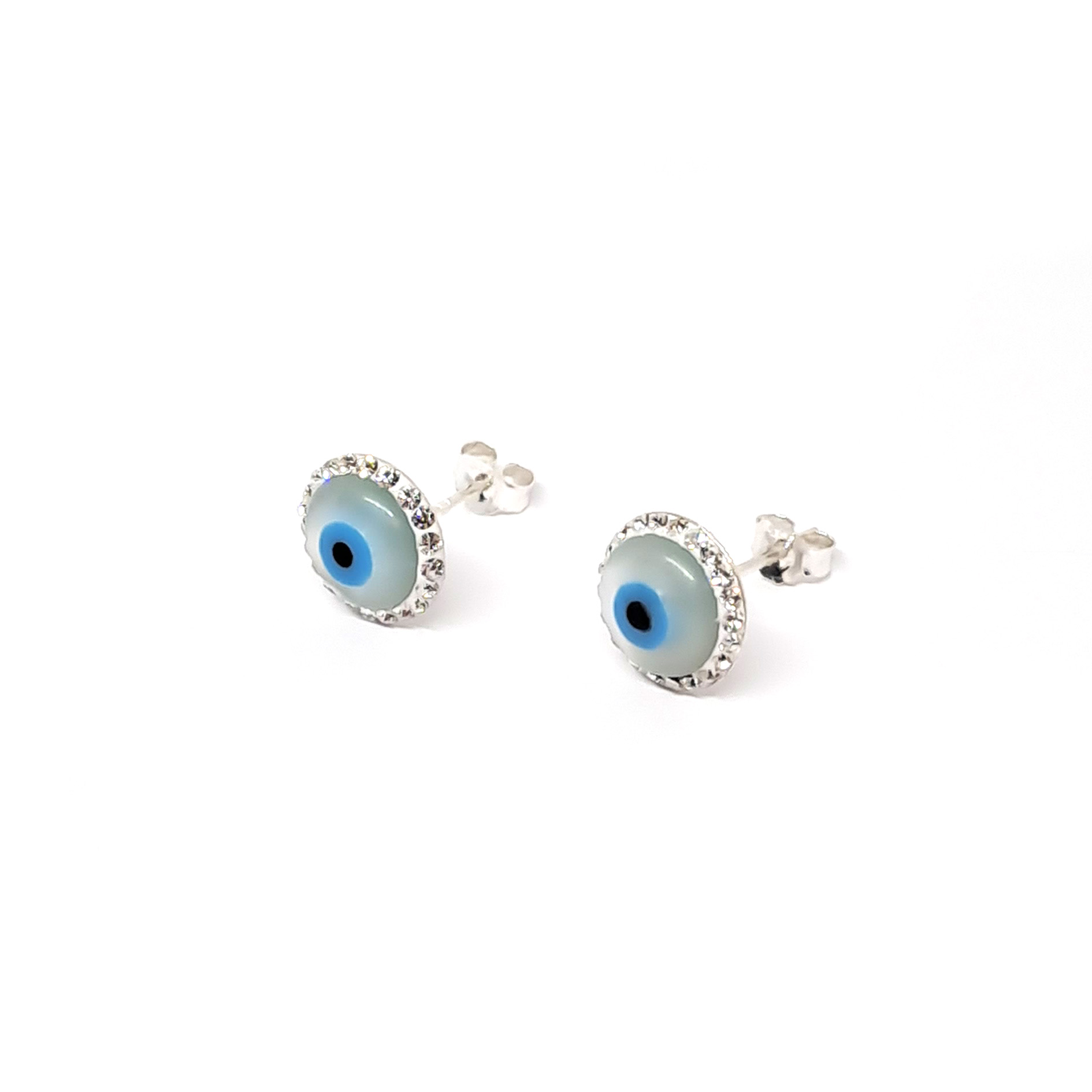 AROS ANDREA COGGIOLA JOYAS OJOS TURCOS NÁCAR STRASS 10MM PLATA FINA 925 - 1