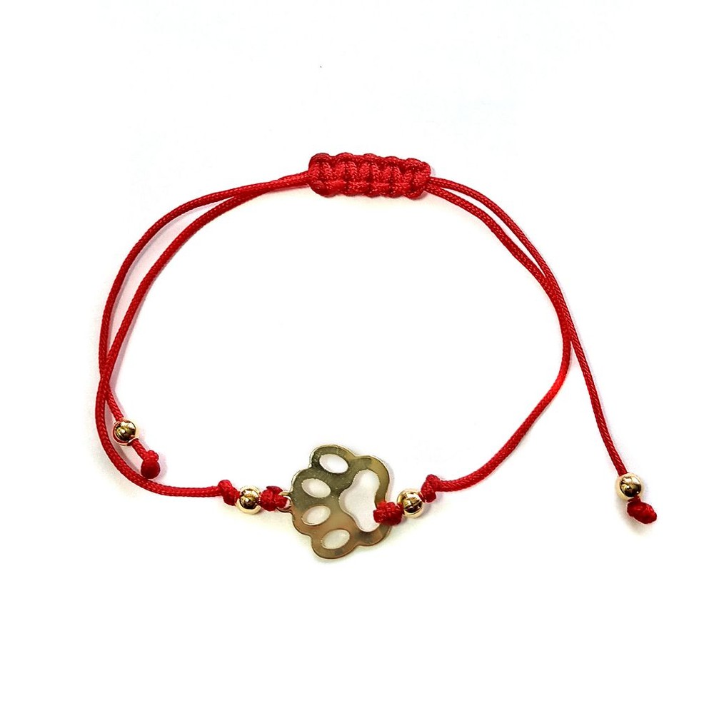 PULSERA HUELLA PERRO ENCHAPADO ORO 18K CORDON EN COLOR ROJO - 1