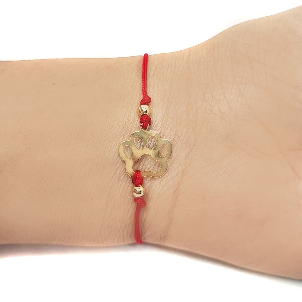 PULSERA HUELLA PERRO ENCHAPADO ORO 18K CORDON EN COLOR ROJO - 2