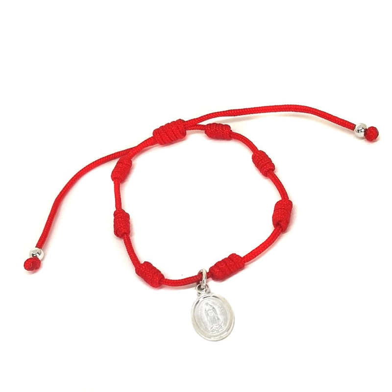 PULSERA ANDREA COGGIOLA JOYAS VIRGEN DE GUADALUPE CORDÓN ROJO PLATA FINA 925 - 1