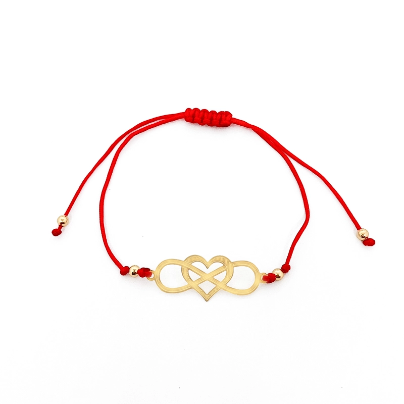 PULSERA ANDREA COGGIOLA JOYAS CORAZÓN INFINITO CORDÓN ROJO ENCHAPADO ORO 18K - 1