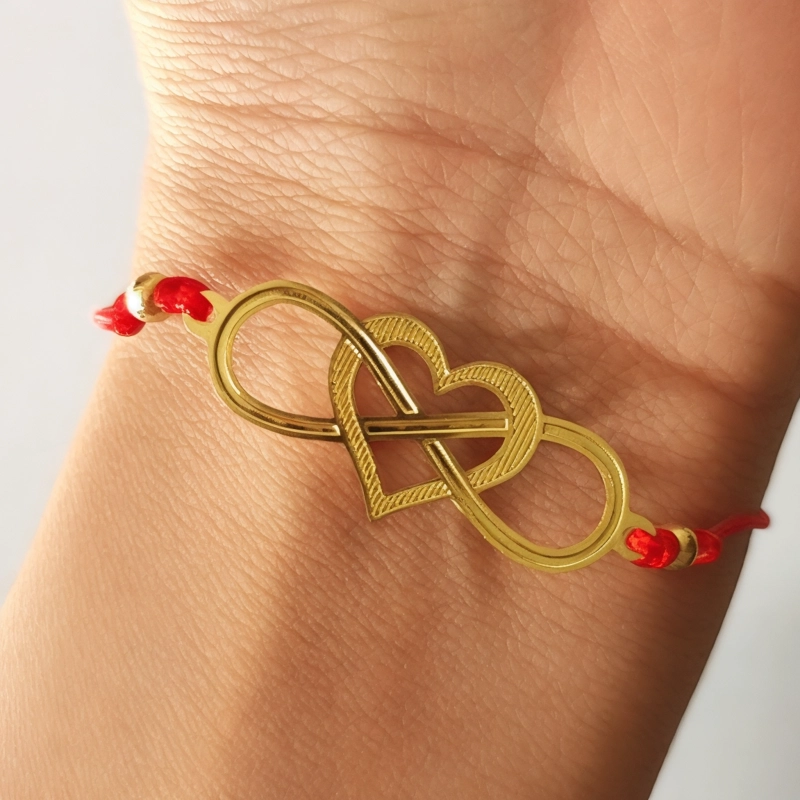 PULSERA ANDREA COGGIOLA JOYAS CORAZÓN INFINITO CORDÓN ROJO ENCHAPADO ORO 18K - 3
