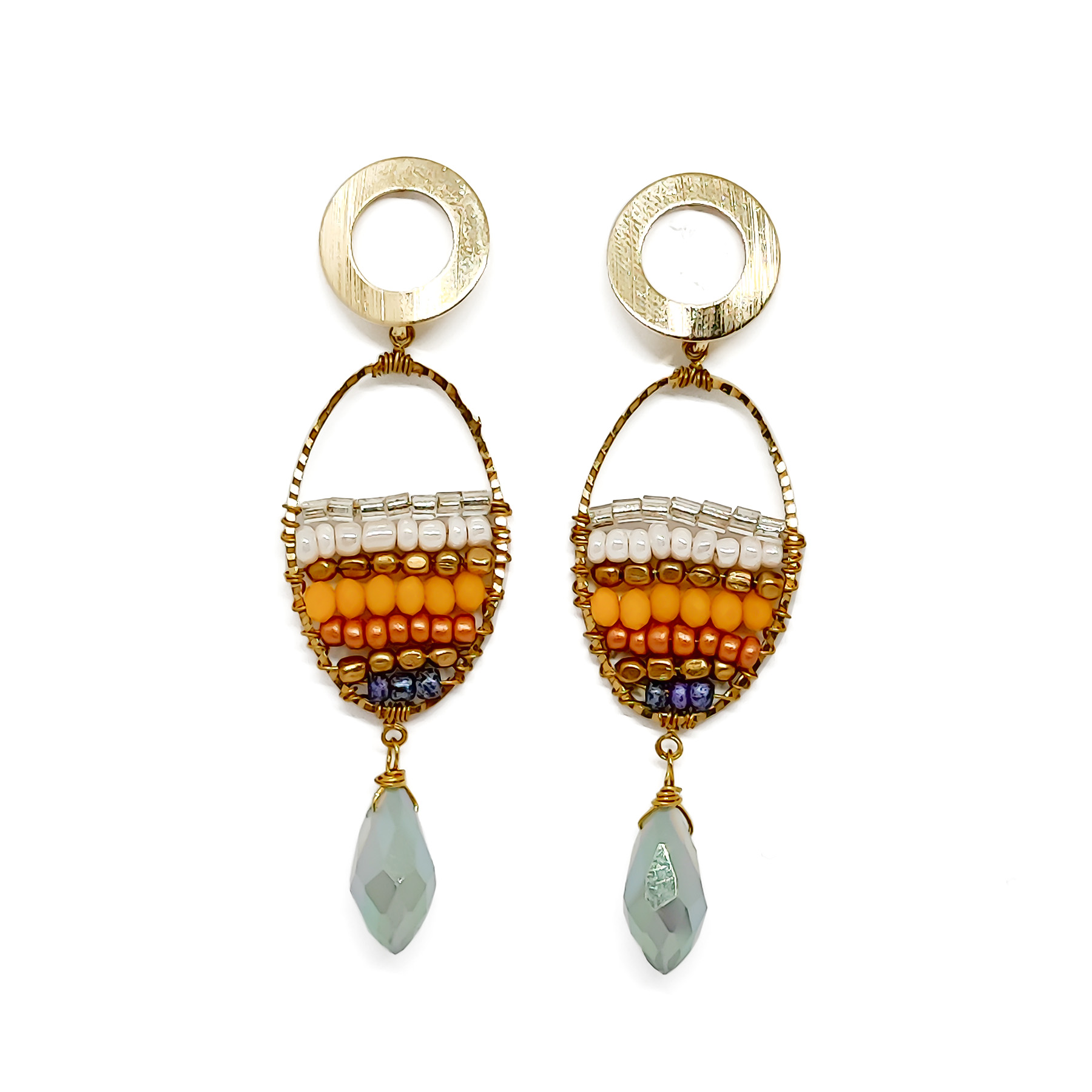 AROS ANDREA COGGIOLA JOYAS MOSTACILLA CRISTAL ALAMBRE BRONCE TOPE ENCHAPADO ORO 18K - 1