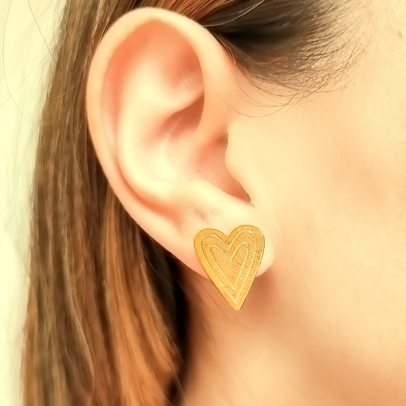 AROS CORAZON SATINADO ENCHAPADO ORO 18K - 2