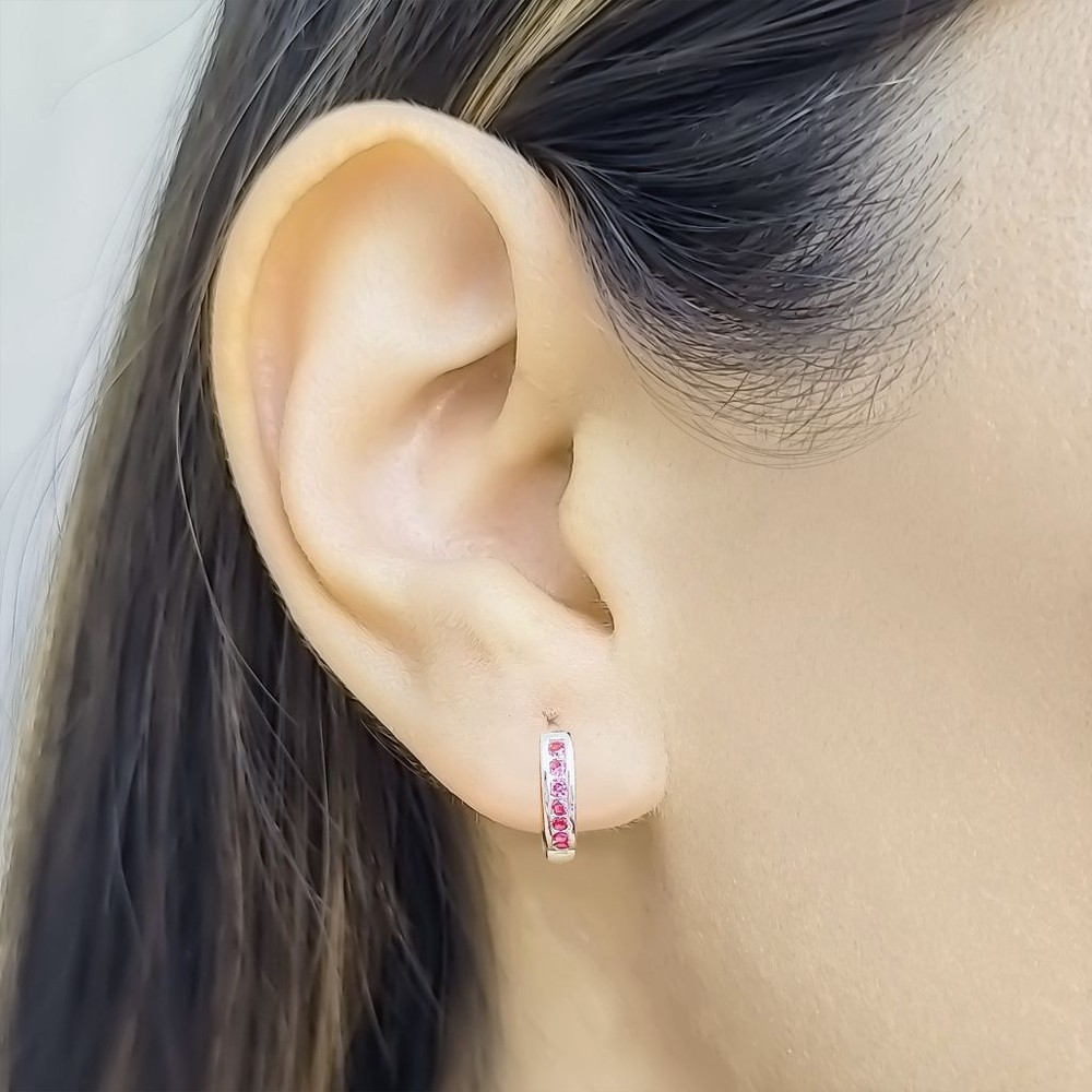 AROS ANDREA COGGIOLA JOYAS ARGOLLA MINI CIRCONES FUCSIA PLATA FINA 925 - 2