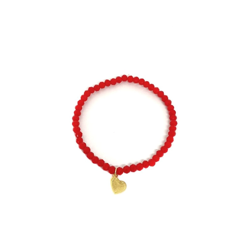 PULSERA ANDREA COGGIOLA JOYAS ELÁSTICADA CRISTALES ROJO CORAZÓN ENCHAPADO ORO 18K - 1