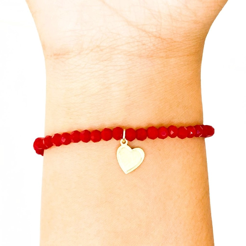 PULSERA ANDREA COGGIOLA JOYAS ELÁSTICADA CRISTALES ROJO CORAZÓN ENCHAPADO ORO 18K - 2