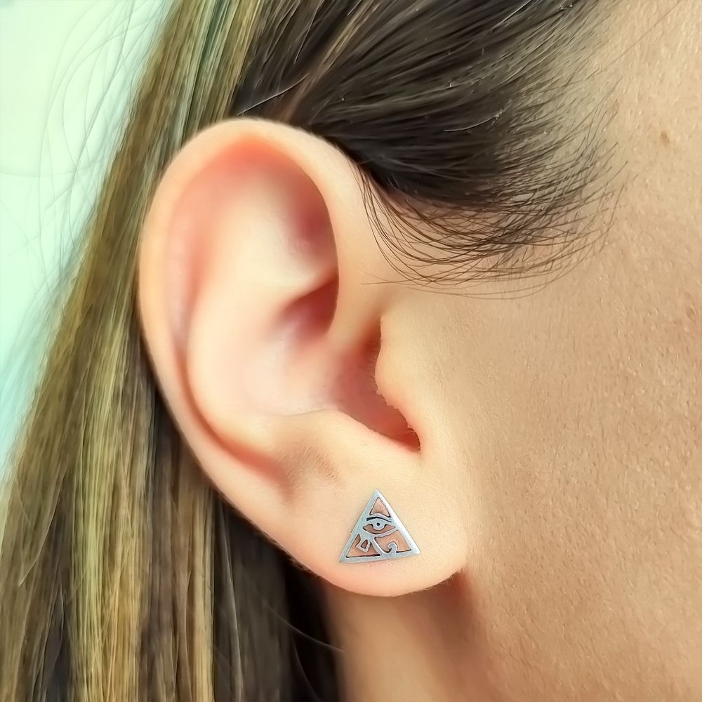 AROS ANDREA COGGIOLA JOYAS TRIÁNGULO OJO HORUS PLATA FINA 925 - 3