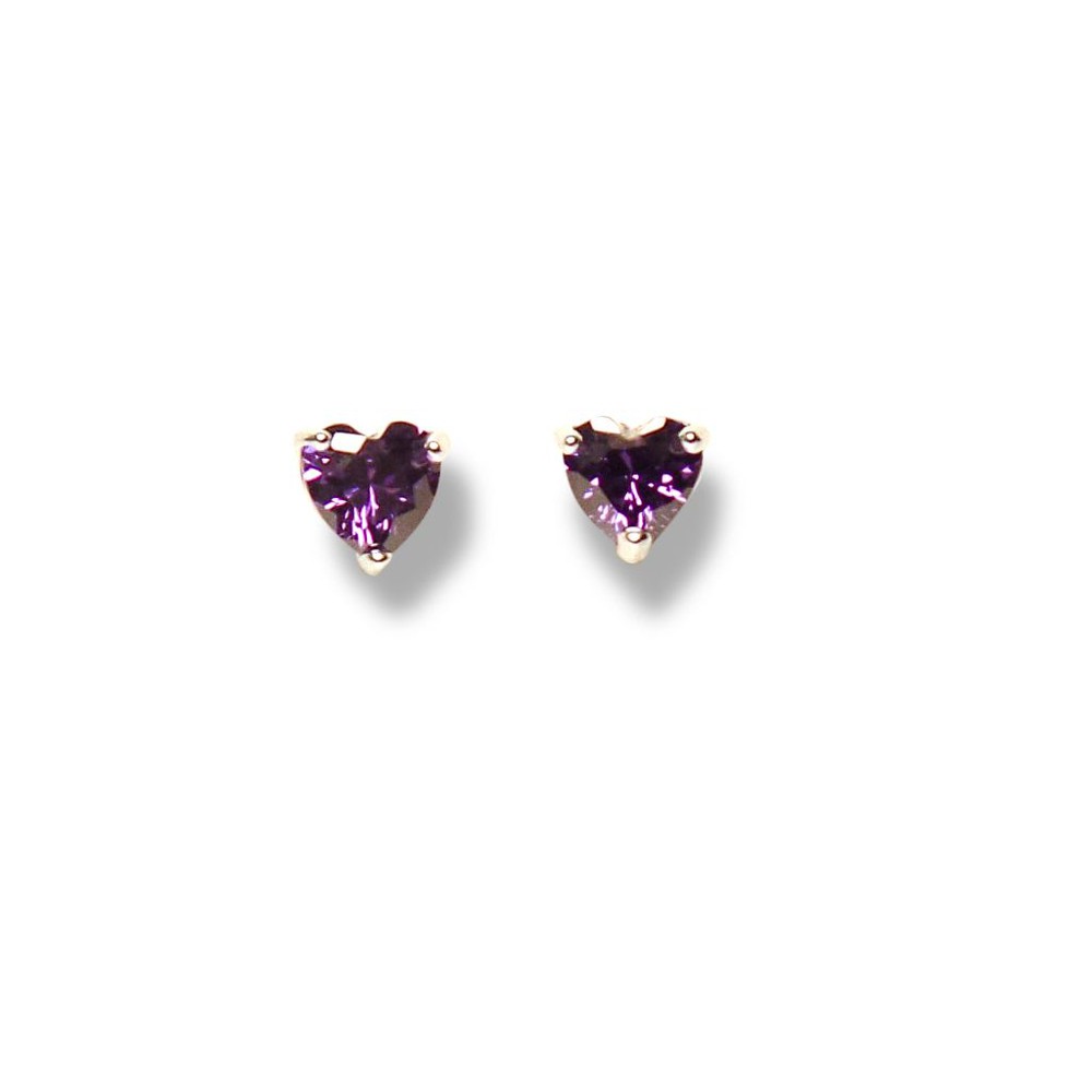 AROS ANDREA COGGIOLA JOYAS CORAZÓN CIRCÓN MINI MORADO 4MM PLATA FINA 925 - 1