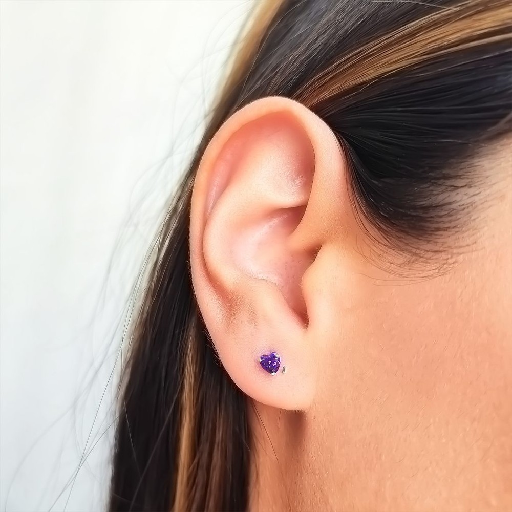 AROS ANDREA COGGIOLA JOYAS CORAZÓN CIRCÓN MINI MORADO 4MM PLATA FINA 925 - 2