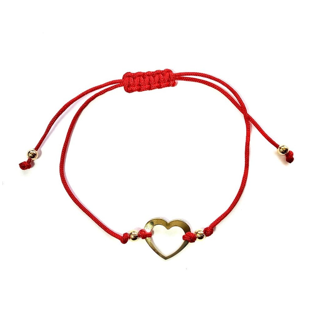PULSERA CORAZON CALADO ENCHAPADO ORO 18K CORDON EN COLOR ROJO - 1