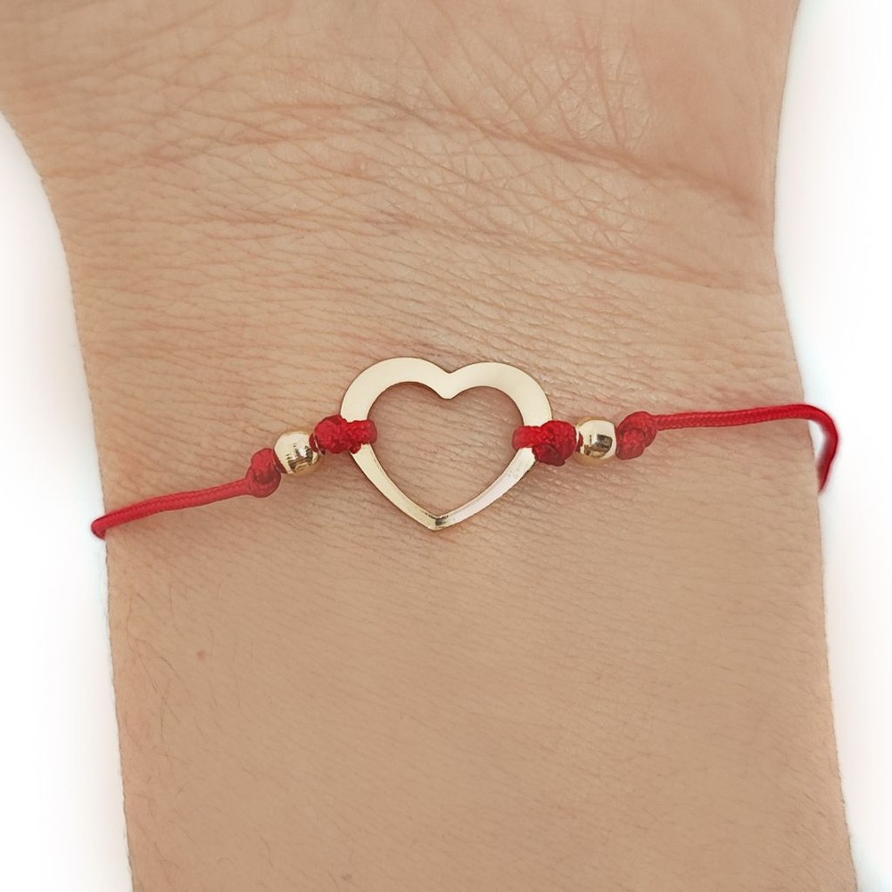 PULSERA CORAZON CALADO ENCHAPADO ORO 18K CORDON EN COLOR ROJO - 2