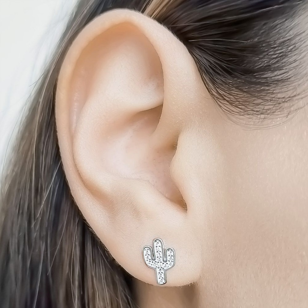 AROS ANDREA COGGIOLA JOYAS CACTUS CIRCÓN BLANCO PLATA FINA 925 - 3