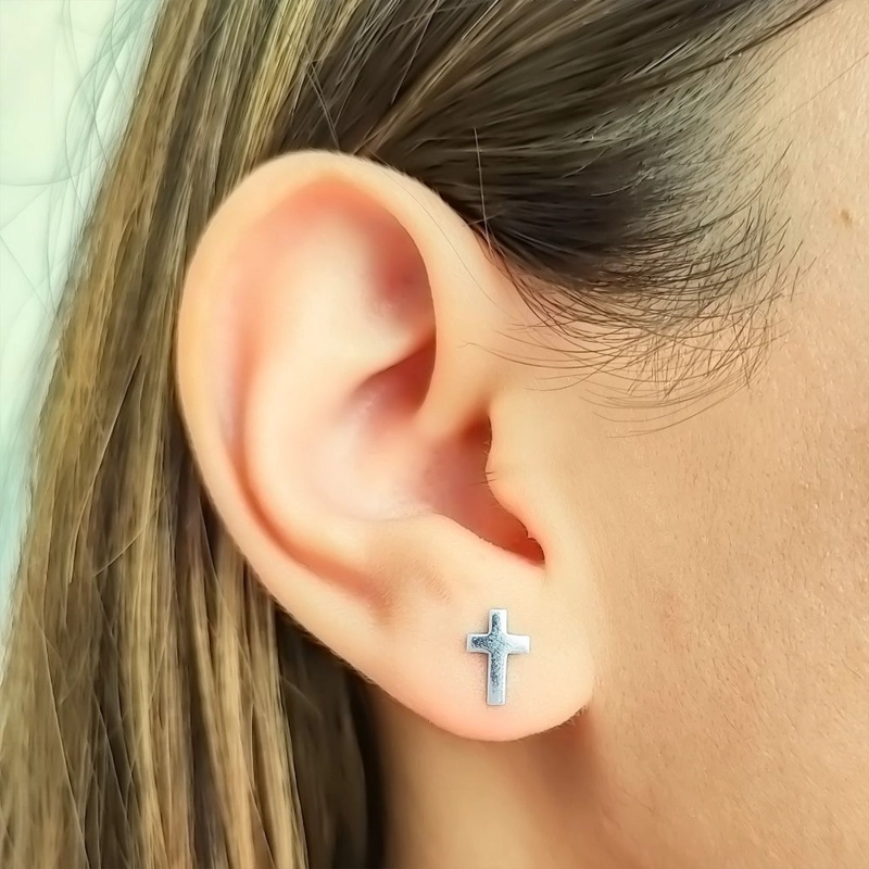 AROS ANDREA COGGIOLA JOYAS CRUZ MINI PLATA FINA 925 - 3