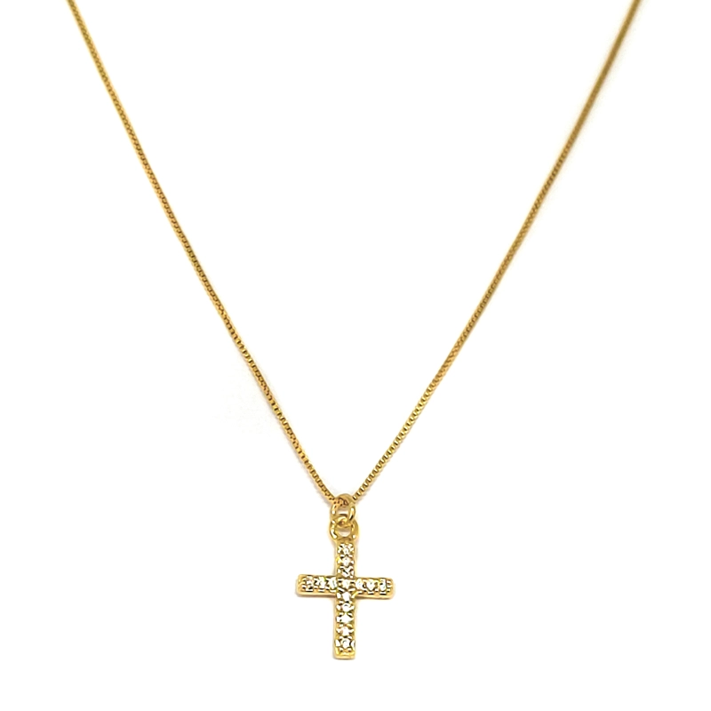 COLLAR ANDREA COGGIOLA JOYAS ENCHAPADO ORO 18K CRUZ CIRCÓN BLANCO MINI - 1