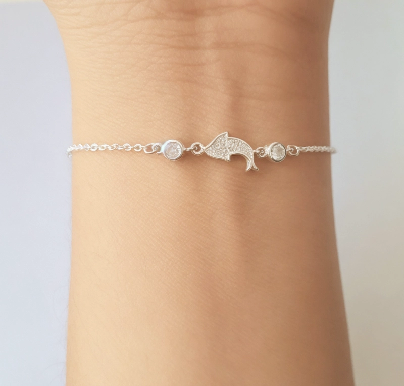 PULSERA ANDREA COGGIOLA JOYAS DELFÍN 2 CIRCONES PLATA FINA 925 - 4