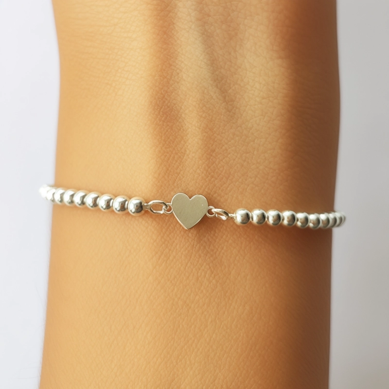 PULSERA ANDREA COGGIOLA JOYAS CORAZÓN BOLITAS PLATA FINA 925 - 3