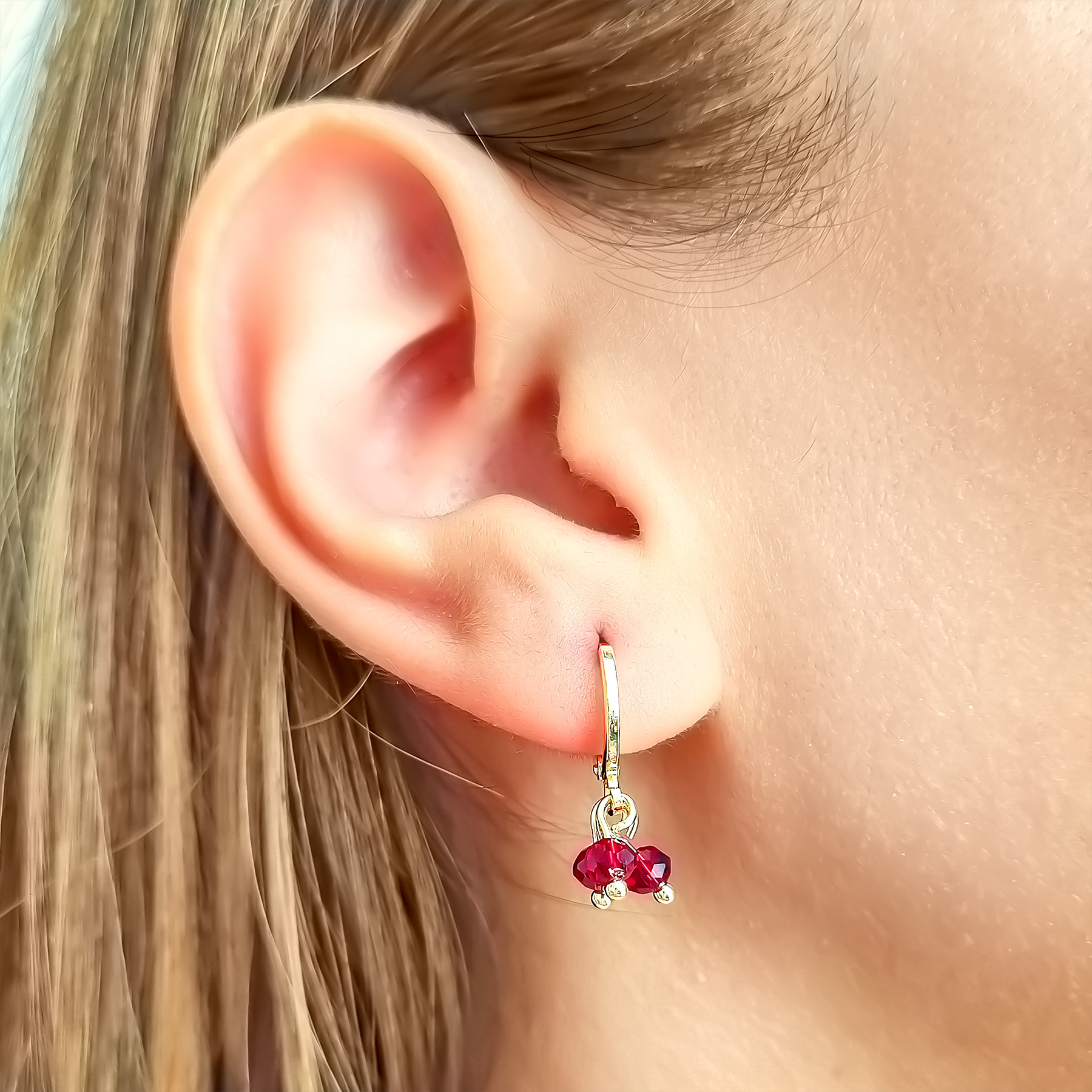 AROS ANDREA COGGIOLA JOYAS ARGOLLAS CRISTALES ROJO ENCHAPADO ORO 18K - 2