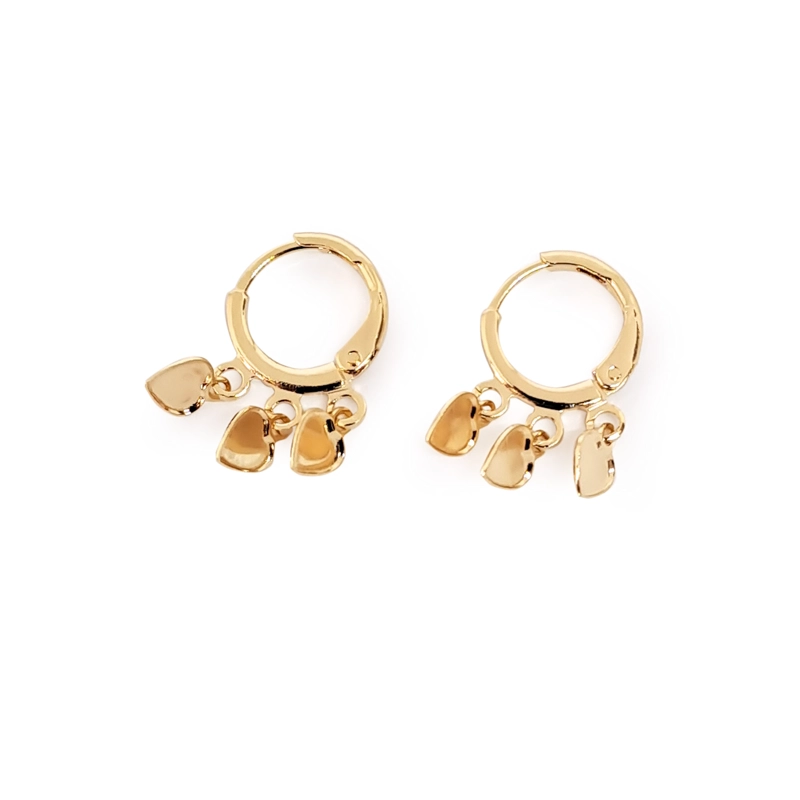AROS ANDREA COGGIOLA JOYAS ARGOLLAS 3 CORAZONES COLGANDO ENCHAPADO ORO 18K - 1