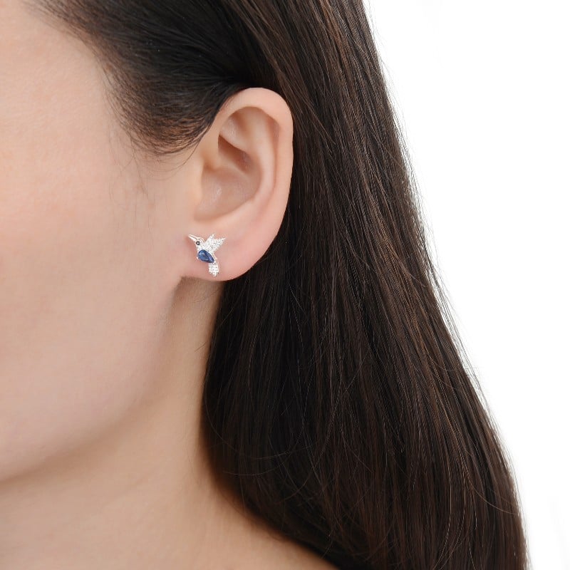 AROS ANDREA COGGIOLA JOYAS COLIBRÍ CIRCÓN AZUL PLATA FINA 925 - 2