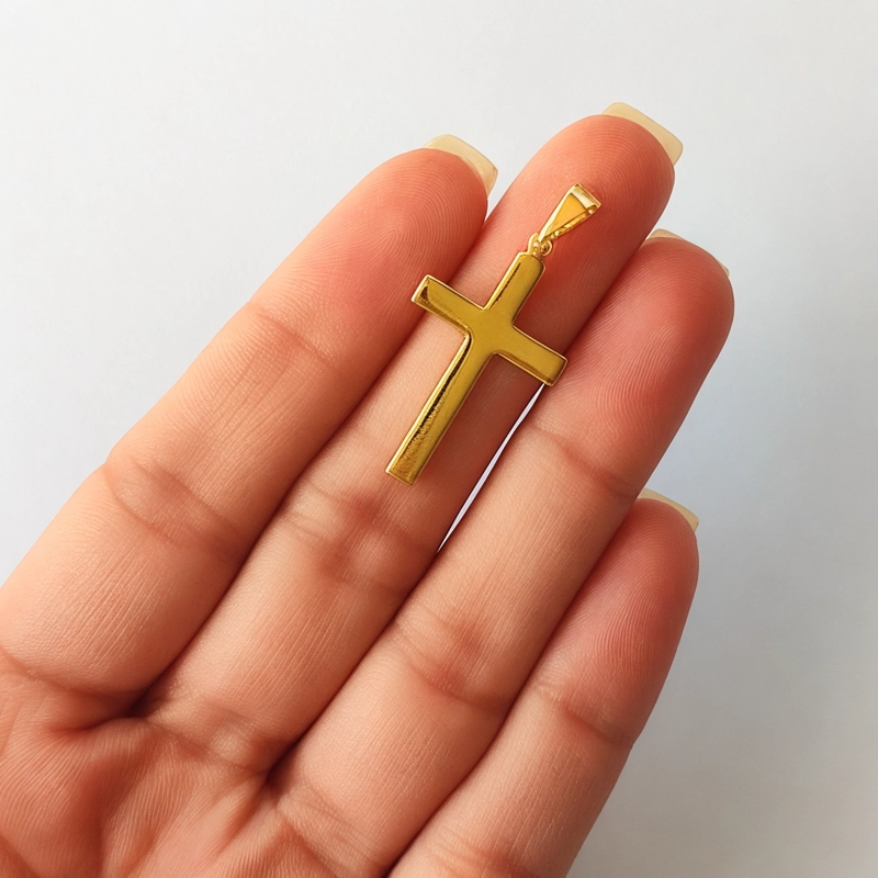 COLGANTE CRUZ PLANA LISA ENCHAPADO ORO 18K - 3