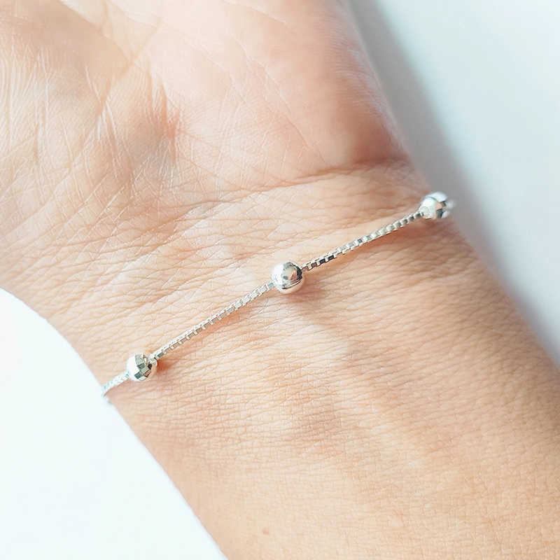 PULSERA ANDREA COGGIOLA JOYAS BOLITAS CADENA VENECIANA PLATA FINA 925 - 2
