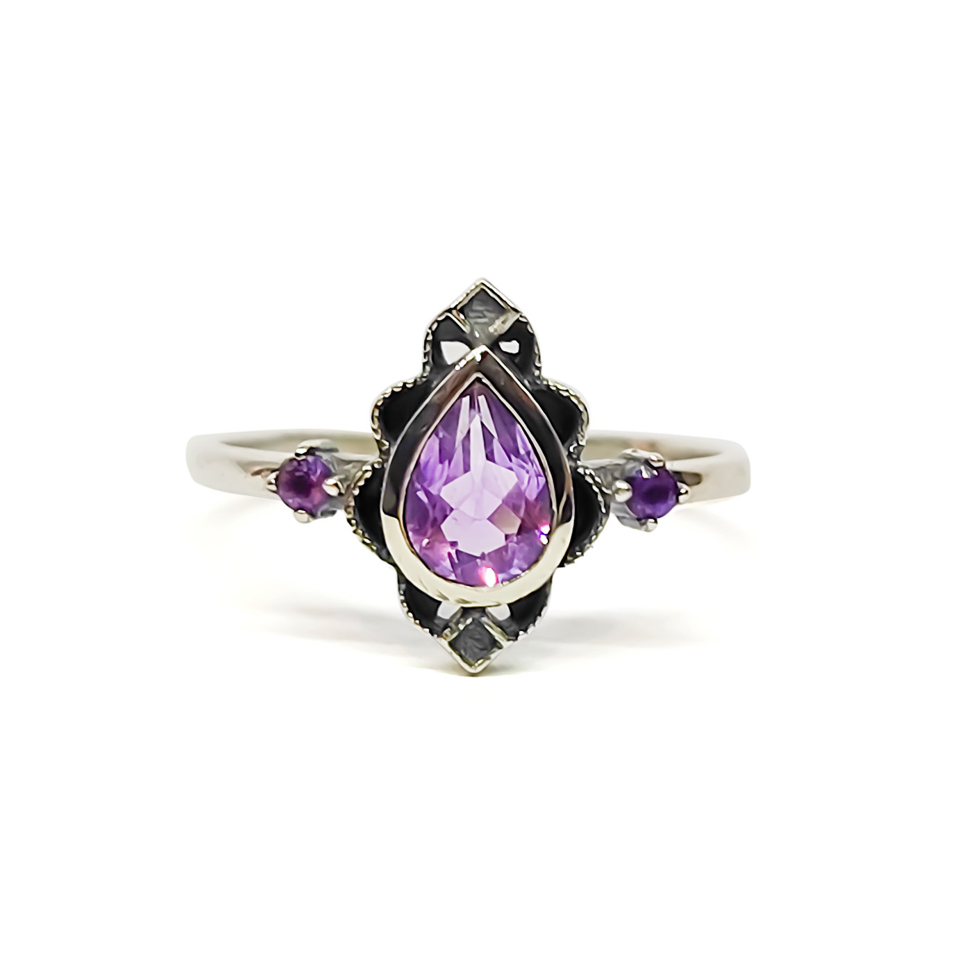 ANILLO ANDREA COGGIOLA JOYAS PLATA FINA 925 LOTO AMATISTA ENVEJECIDO - 1
