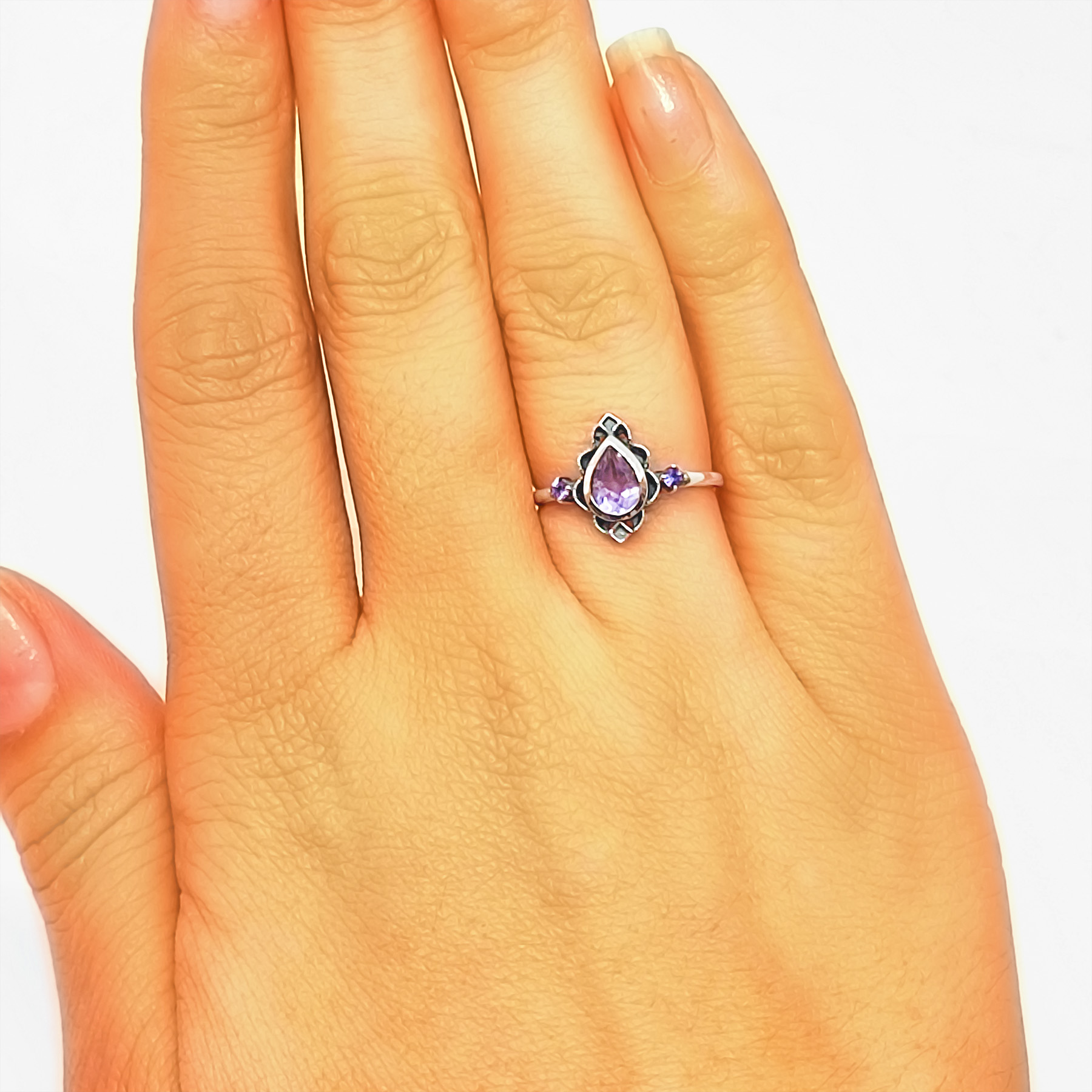ANILLO ANDREA COGGIOLA JOYAS PLATA FINA 925 LOTO AMATISTA ENVEJECIDO - 2