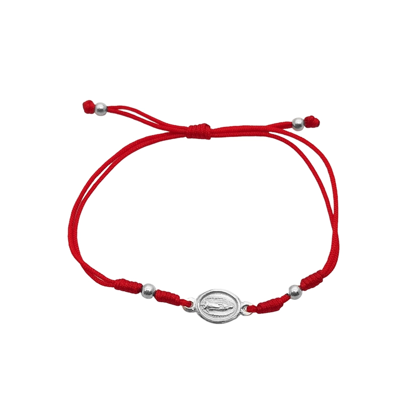 PULSERA ANDREA COGGIOLA JOYAS VIRGEN DE GUADALUPE MINI CORDÓN RROJO PLATA FINA 925 - 1