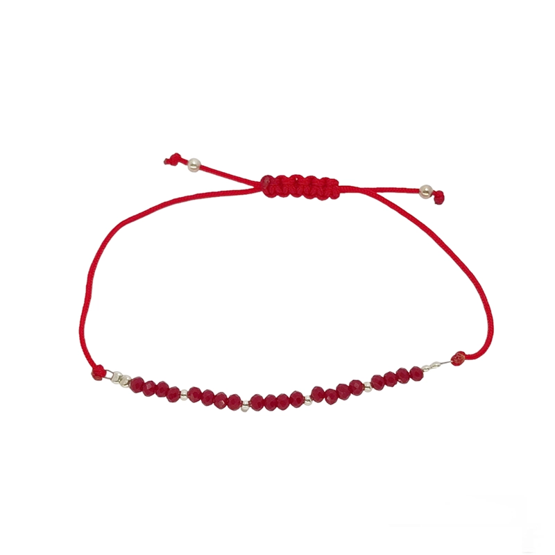 PULSERA ANDREA COGGIOLA JOYAS CRISTAL CORDÓN ROJO BOLITAS PLATA FINA 925 - 1