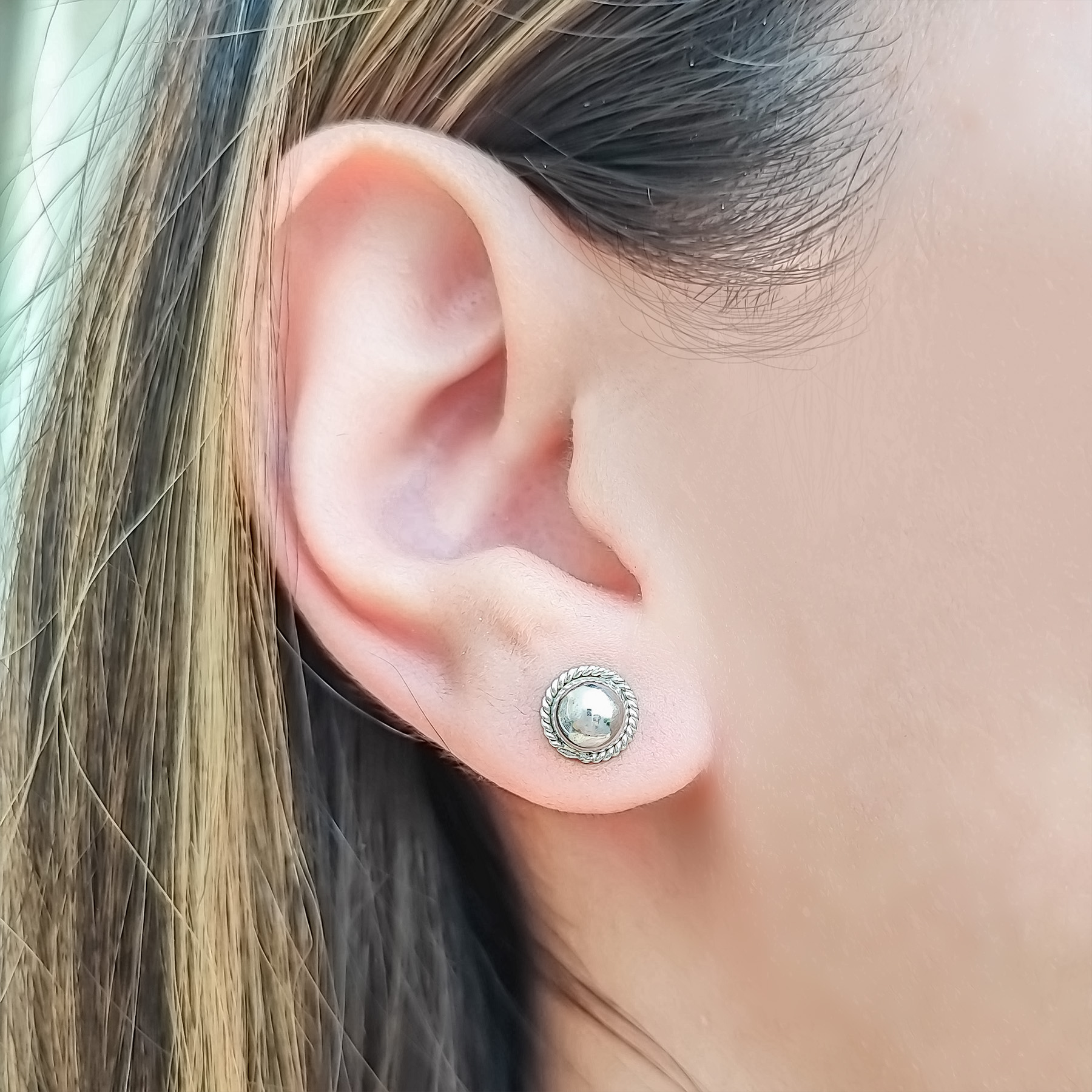 AROS ANDREA COGGIOLA JOYAS MEDIA BOLA TRENZA 8MM PLATA FINA 925 - 2