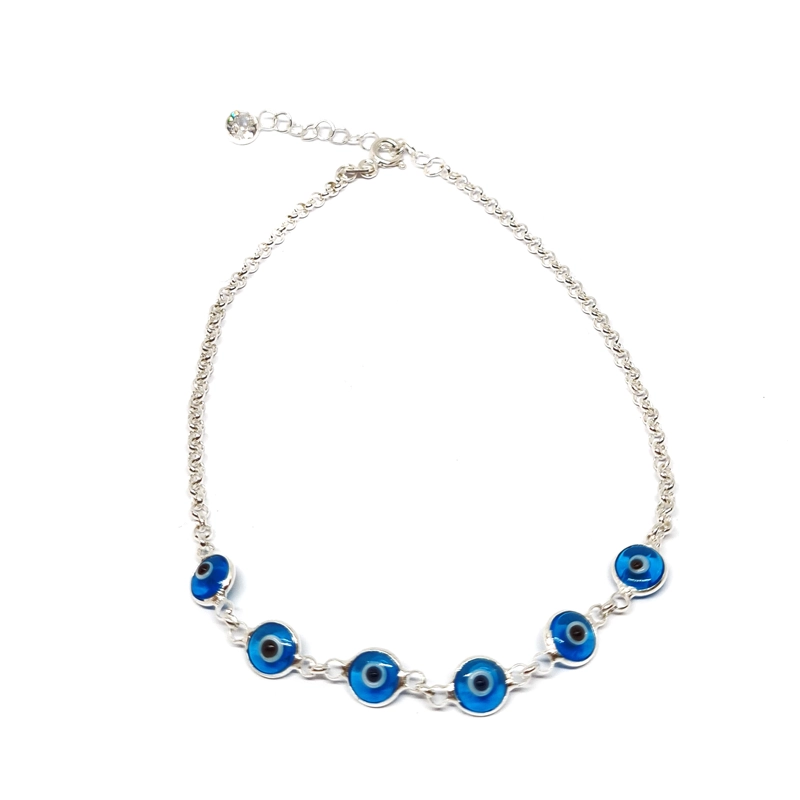 TOBILLERA ANDREA COGGIOLA JOYAS OJOS TURCOS PLATA FINA 925 - 1